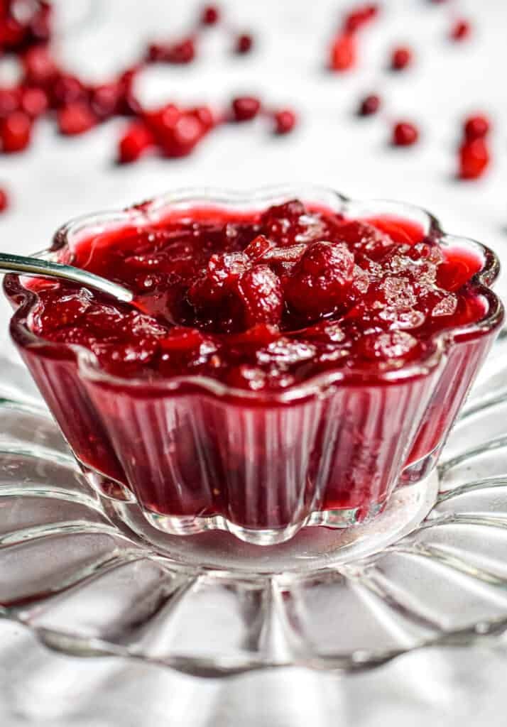homemade cranberry sauce in a glass bowl