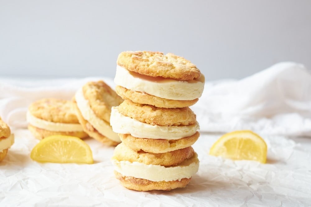 lemon thyme ice cream sandwiches close up