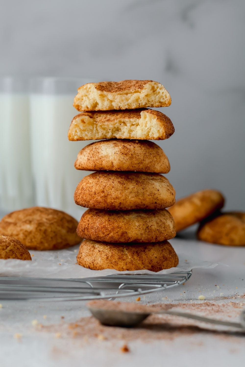 gluten-free snickerdoodle cookies cooling on a wire rack