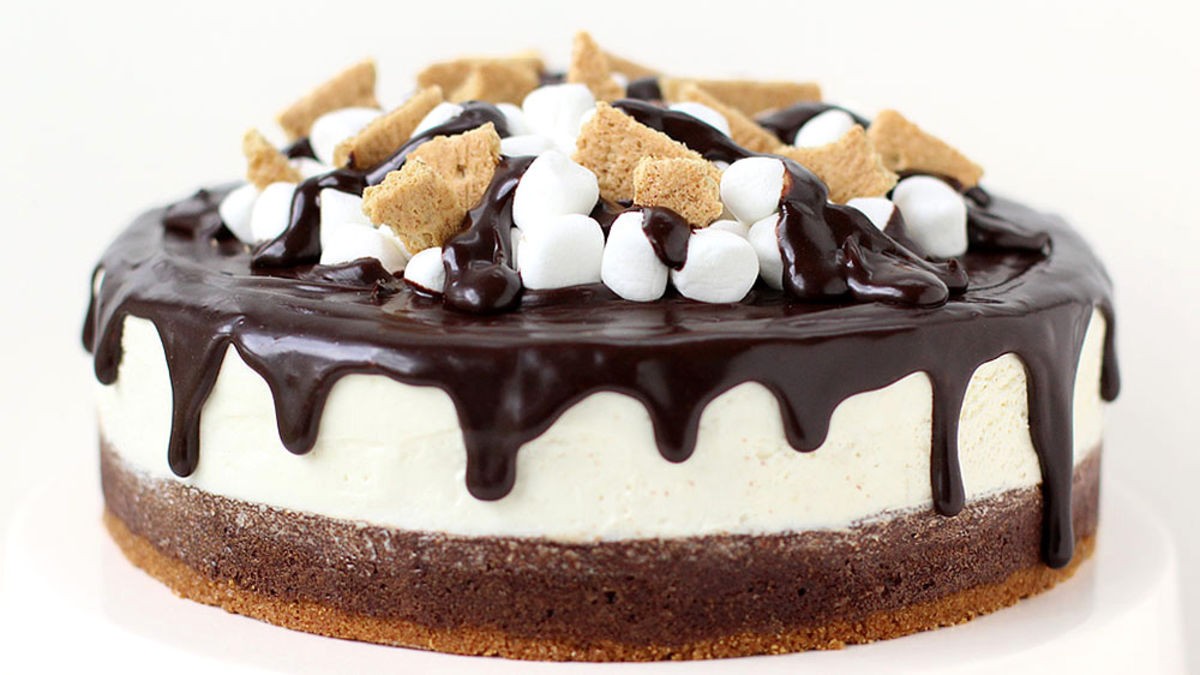 Decadent holiday brownie cheesecake mashup, festive setting