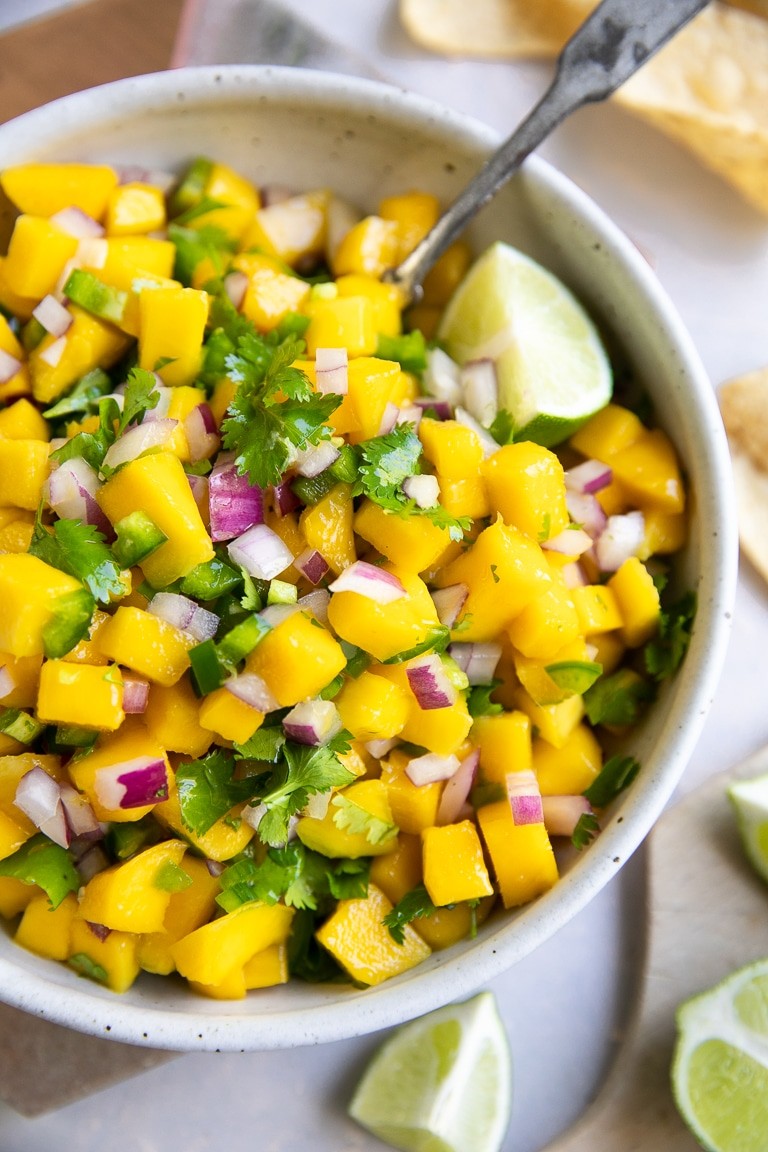 vibrant mango salsa with coriander and red onion