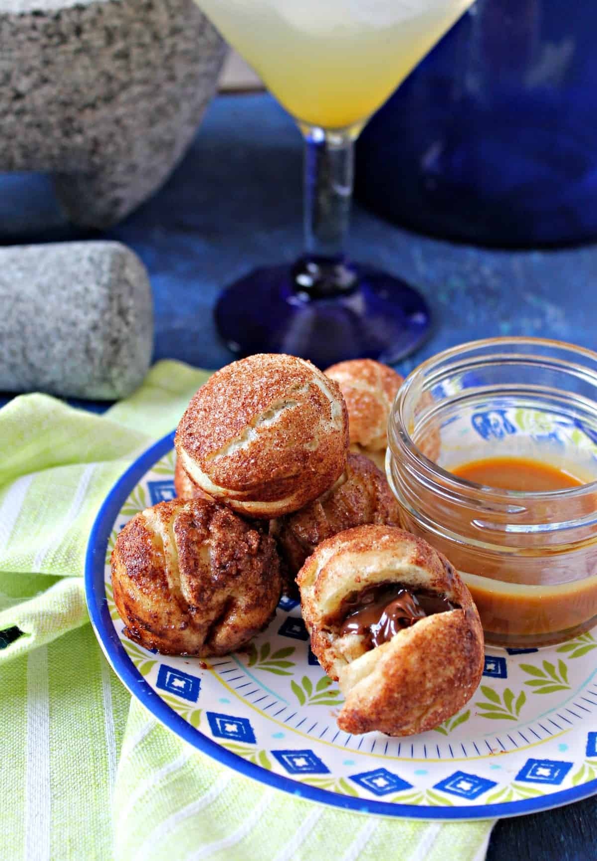 close up shot of homemade churro truffles