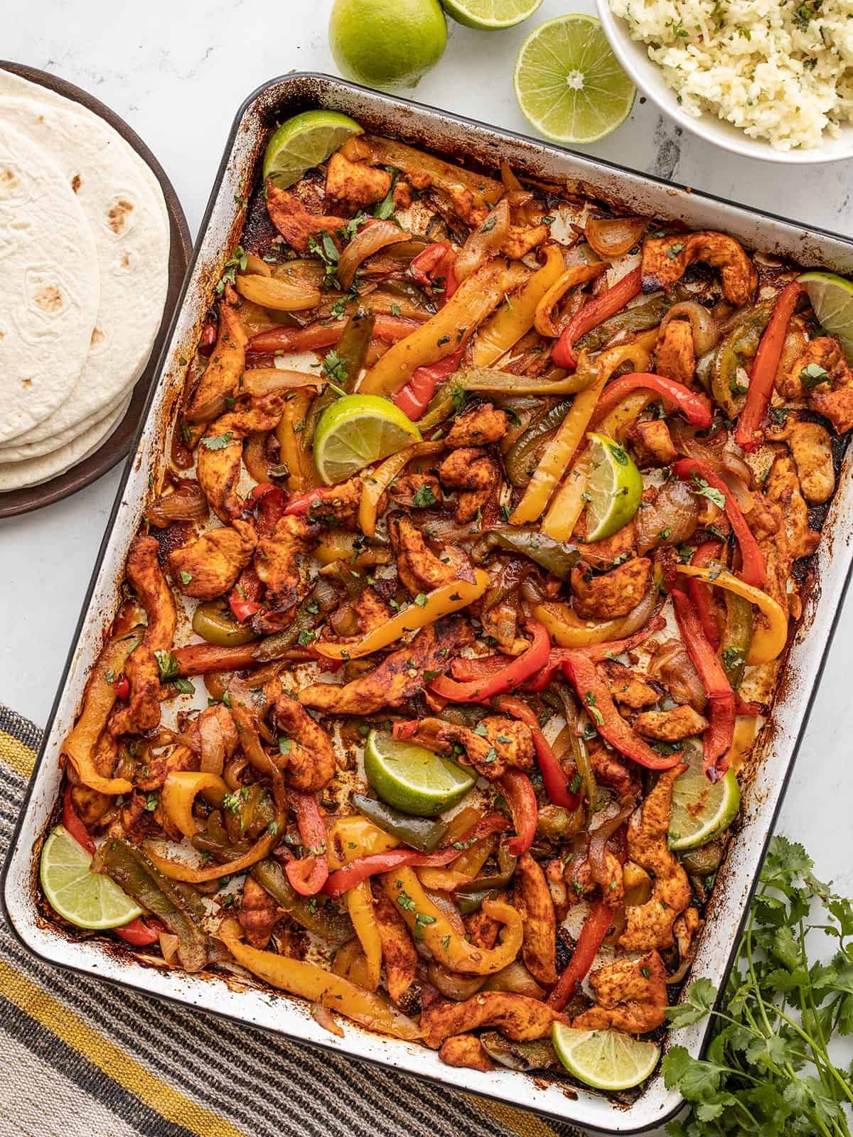 sheet pan chicken fajitas with colorful peppers and onions