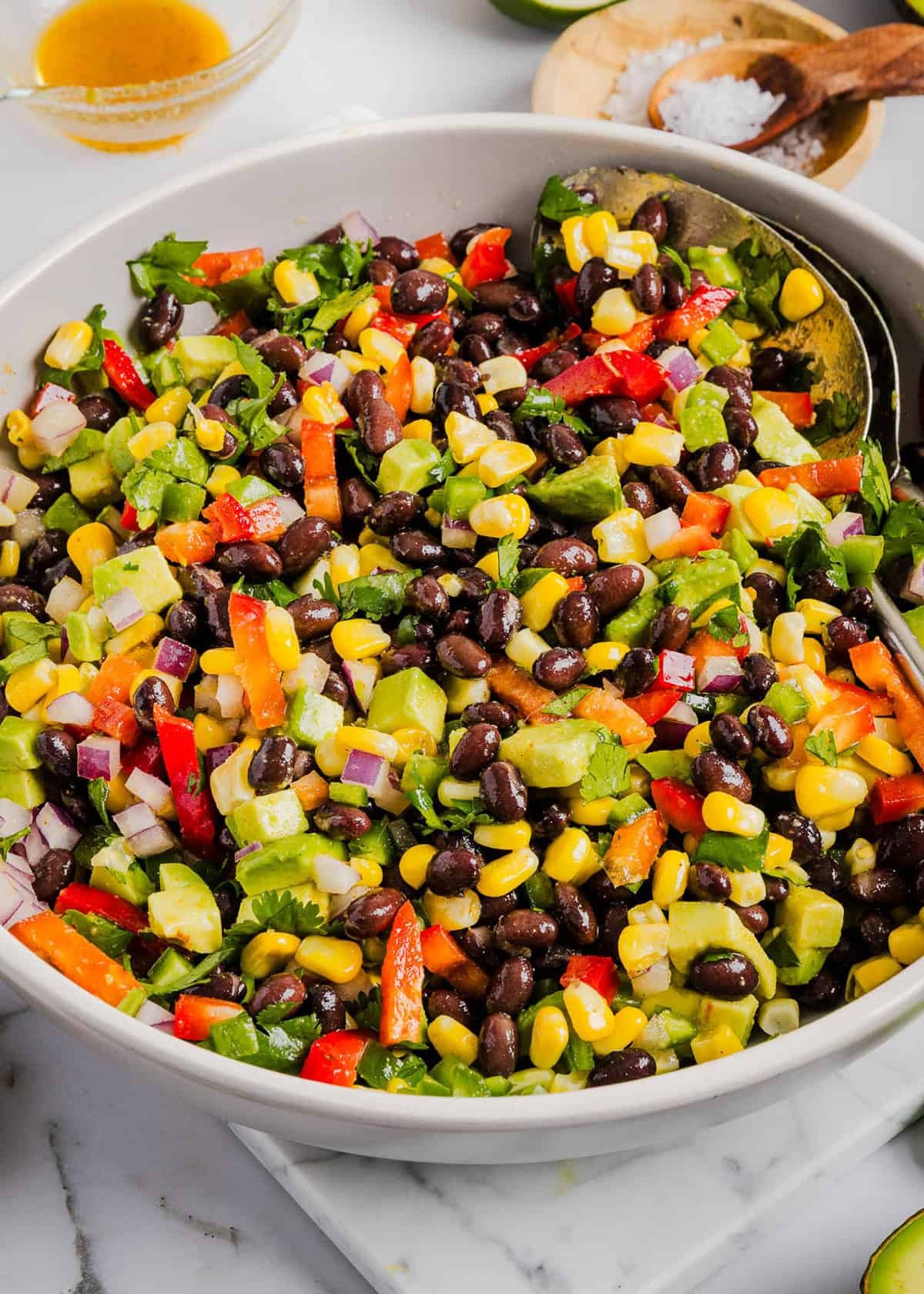 colorful spicy black bean and corn salad bowl