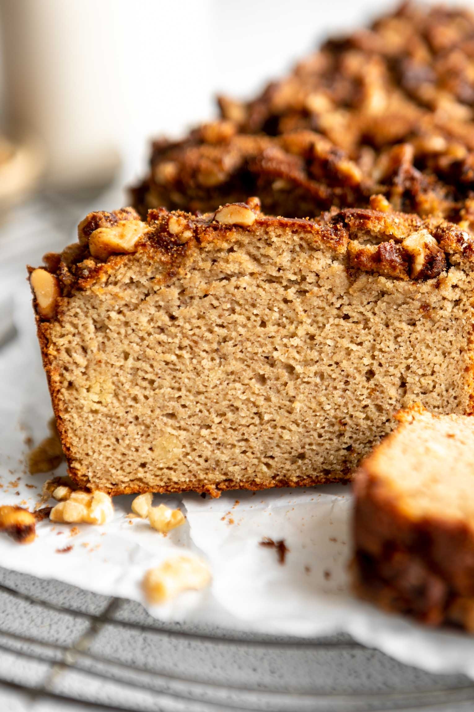 freshly baked banana bread made with almond flour and honey