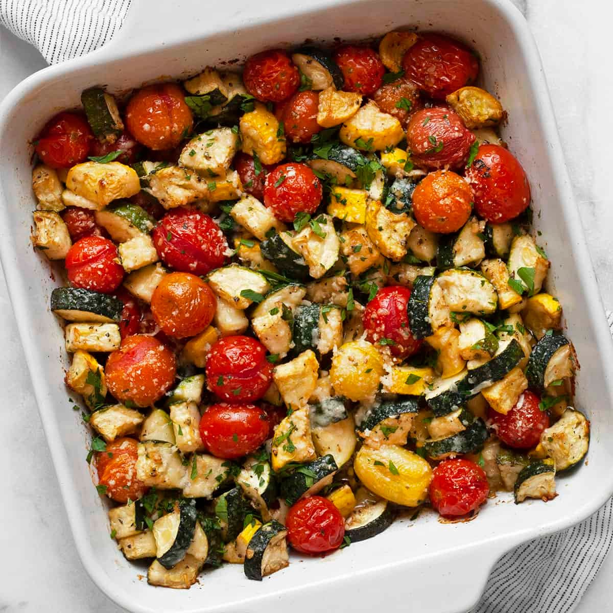 cheesy tomato zucchini bake with basil