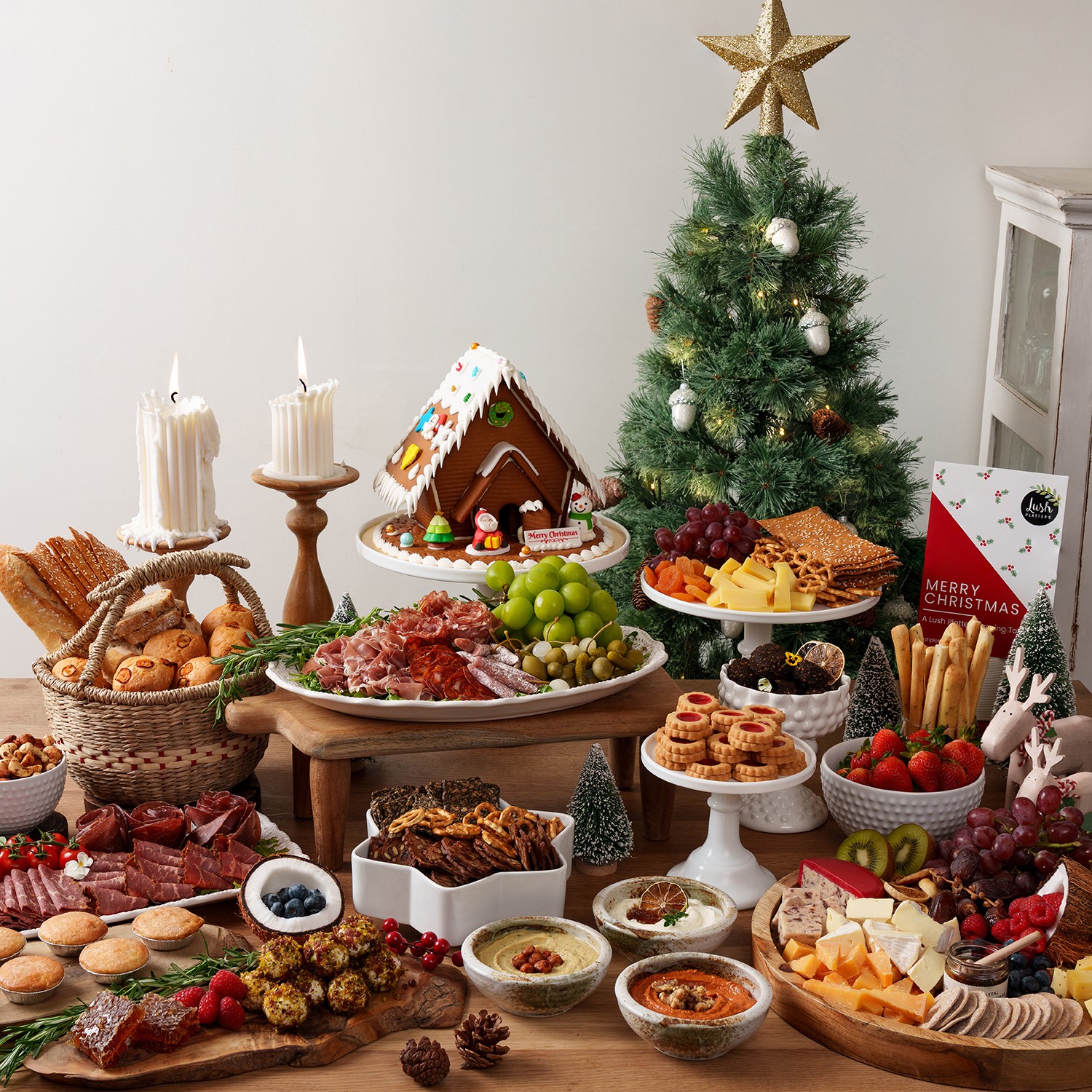succulent garlic butter holiday roast, golden brown crust, steam rising, festive table background