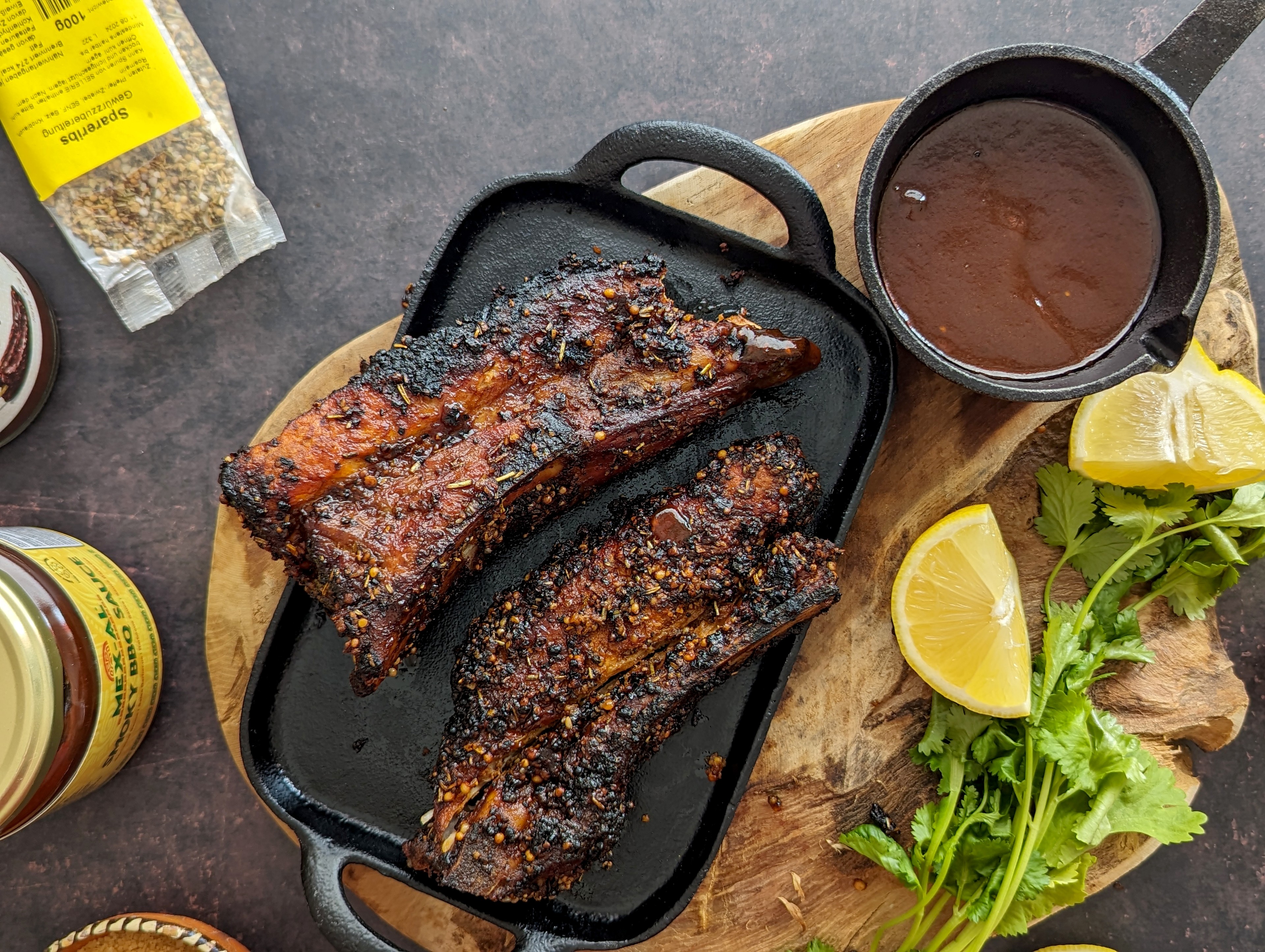 close up of ancho chili bbq ribs