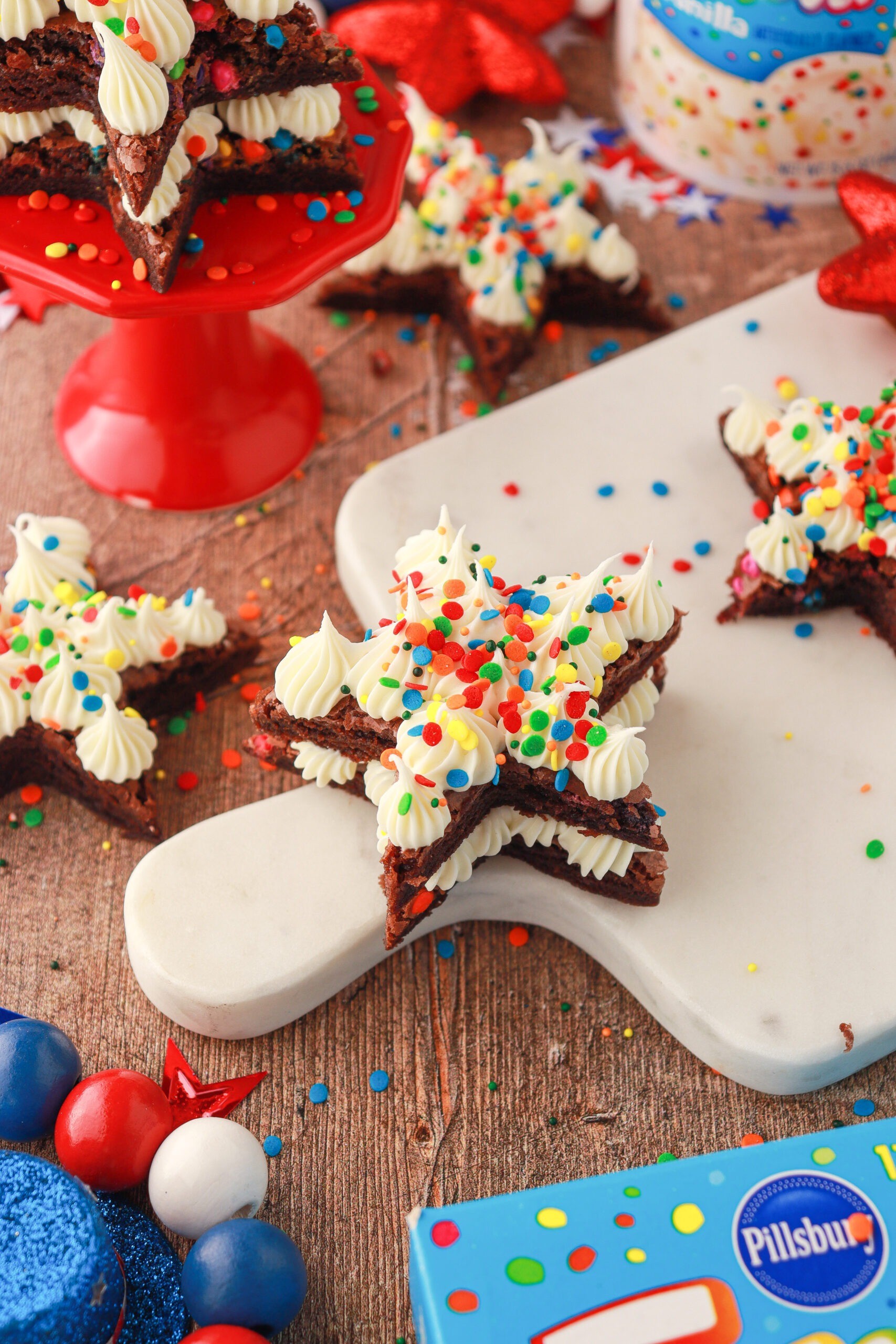 patriotic brownie bites decorated with stars and sprinkles