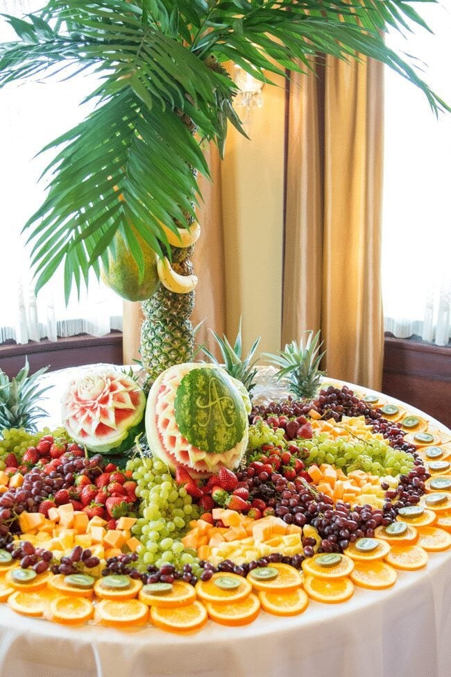 vibrant safari themed fruit spread with exotic fruits