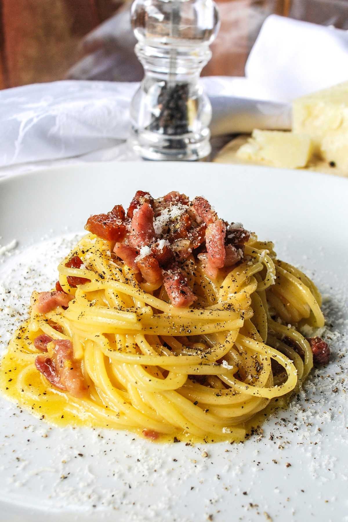 Authentic Italian Carbonara being served