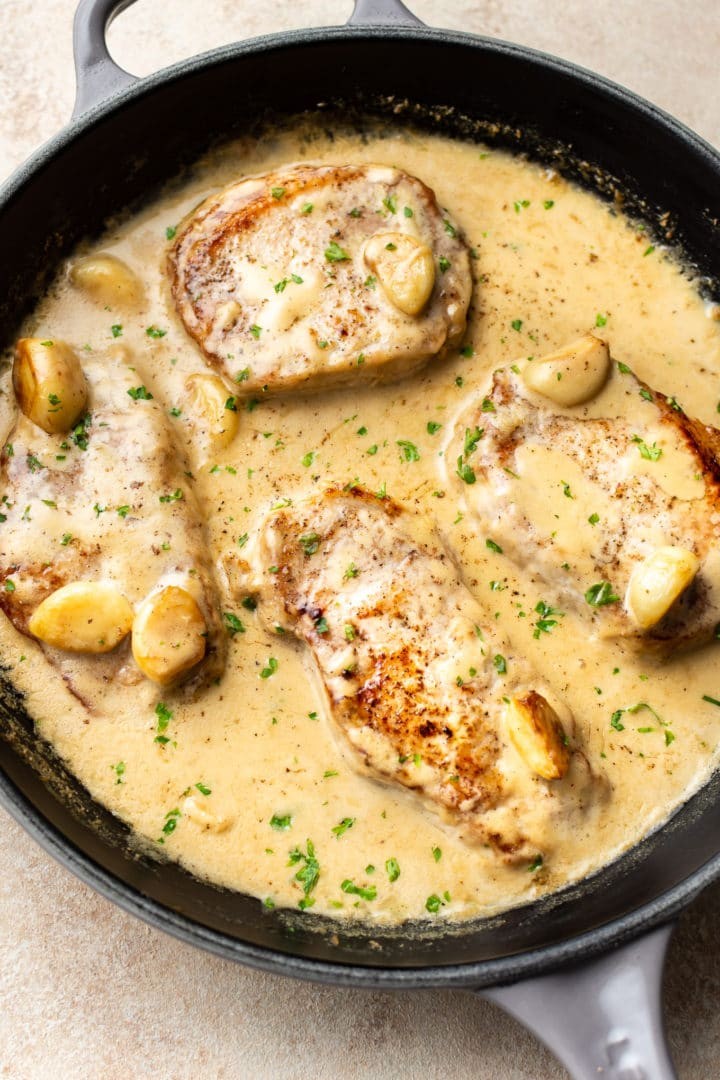 creamy garlic herb pork chops skillet