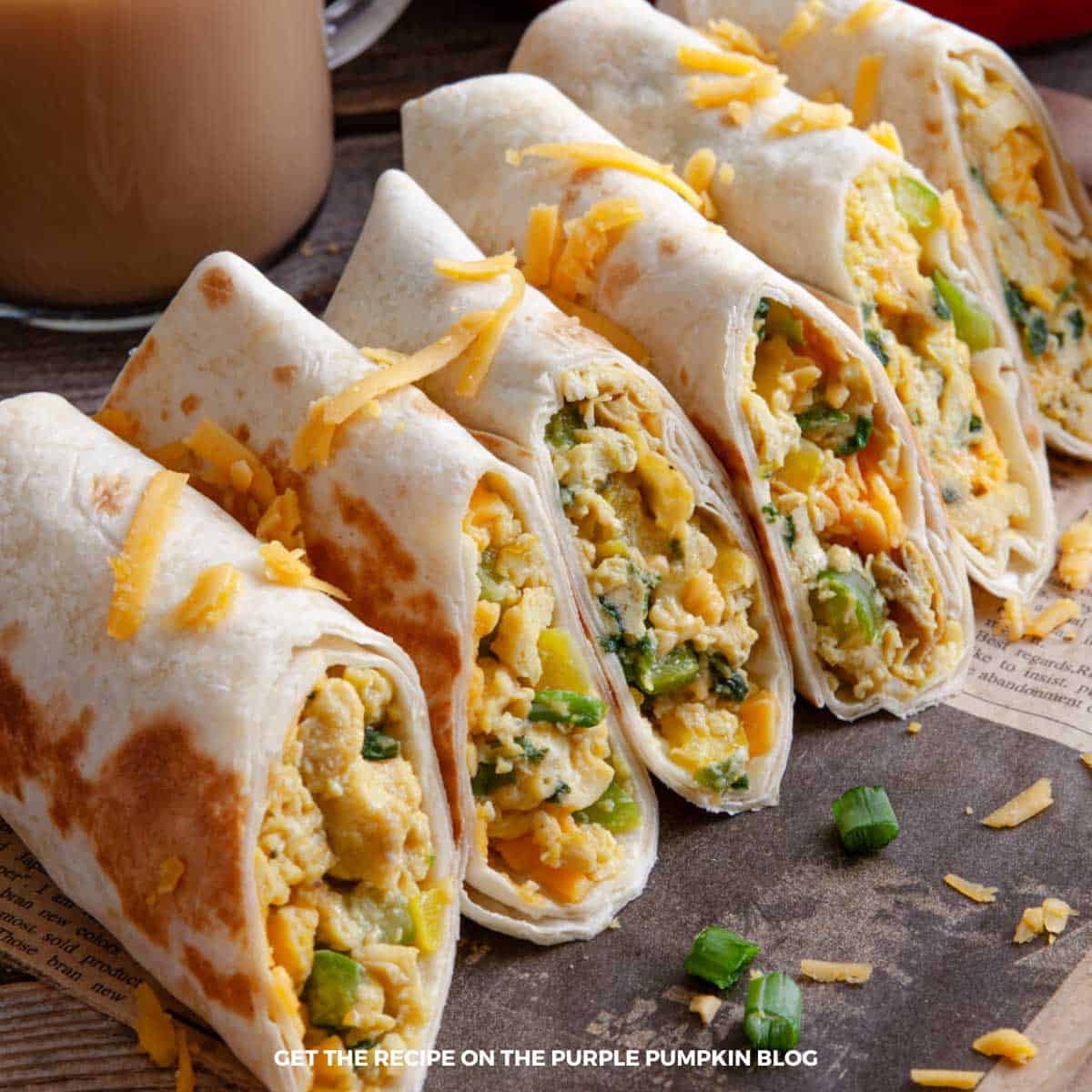 delicious loaded breakfast burrito close up, fresh ingredients, vibrant colors