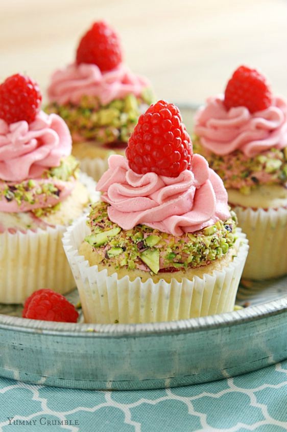 raspberry rose cupcakes with a glistening frosting